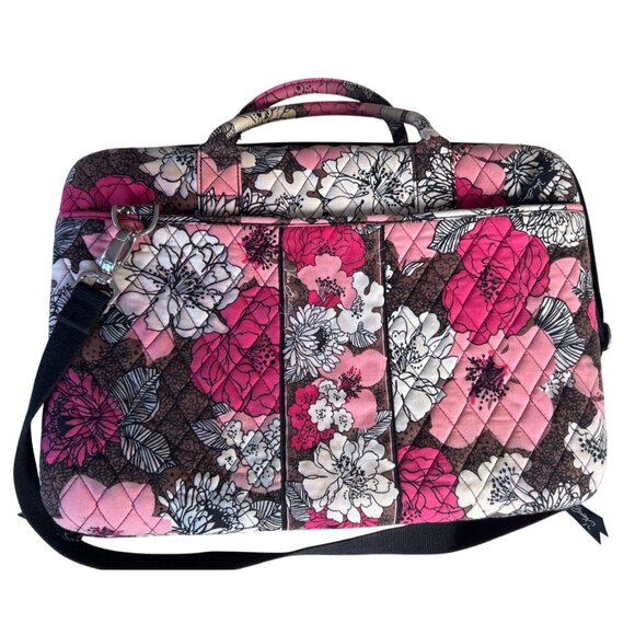 Vera Bradley Laptop Bag Pink/Black Floral Quilted w/ Shoulder Strap - Picture 5 of 7